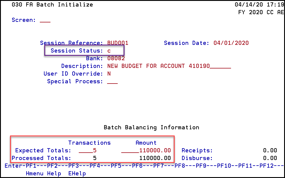 030 fa batch initialize