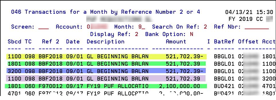Screen 046 - GL Transactions