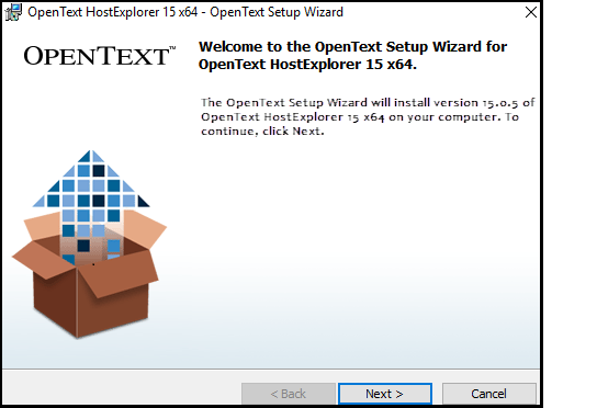 Screen capture of the OpenText HostExplorer setup wizard window