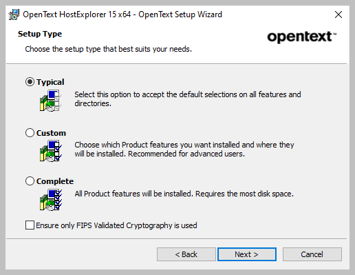 Screen capture of OpenText HostExplorer installation type window