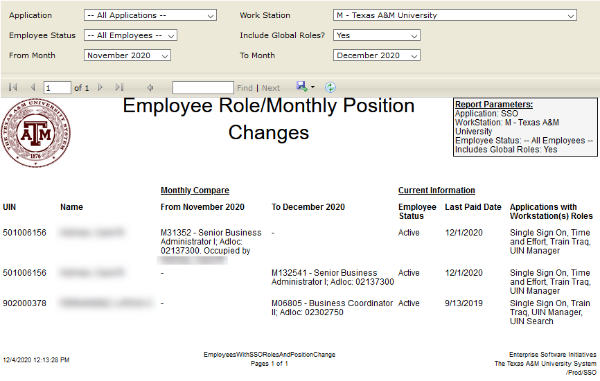 Employee Monthly Position Changes