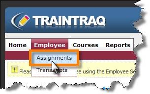 screenshot showing where to find the assignments link under the employee menu