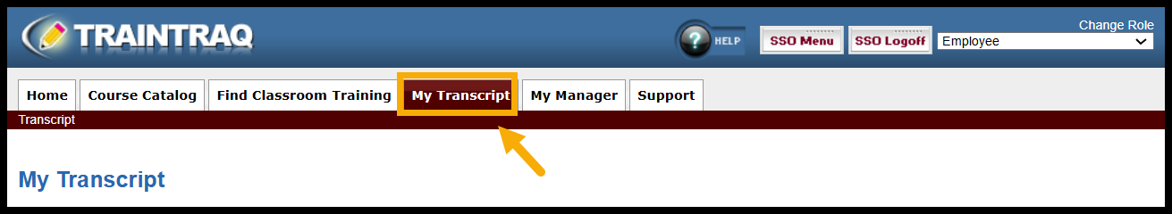 Highlights the My Transcript tab