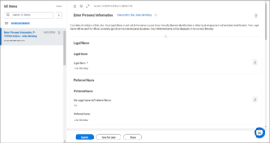 Display of Inbox action item: edit personal Information task