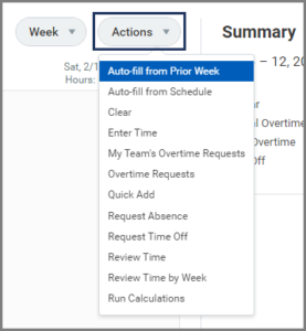 The Actions Drop-down Menu showing various options
