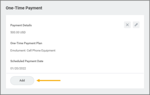 The add button under one time payment