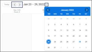 The arrows and drop down menu used in calendar navigation
