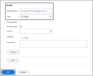 The Contact Information tab email section and submit button