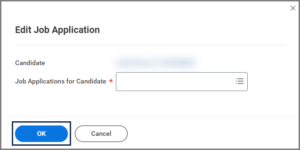 The Edit Job Application Window displaying the job applications for candidate field