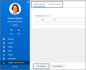 Employee Profile page with Feedback highlighted
