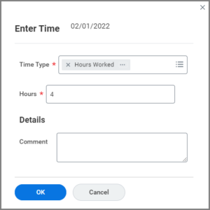The Enter Time Box with 4 hours entered