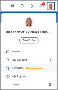 Selecting favorites from the my account menu