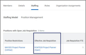 screenshot with the effective job requisition column outlined