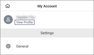 The My Account page with the view profile link highlighted which is under the user's name near the top of the screen