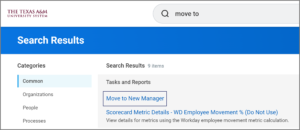 Search results for Move to New Manager task.