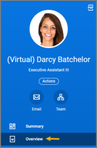 Worker profile of Darcy Batchelor with the Overview option highlighted for emphasis.