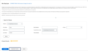 Search prehires section with Create New Prehire button selected and 0 search results highlighted for emphasi