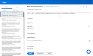Display of Inbox action item: edit personal Information task
