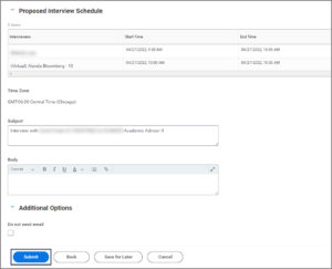 The Proposed Interview Schedule with the submit button emphasized at the bottom of the page