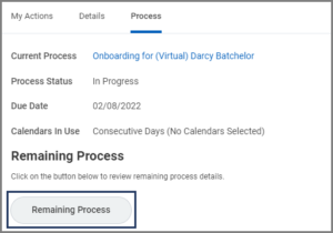 The process tab displayed with Remaining Process button highlighted for emphasis.