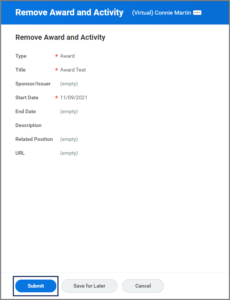 How to remove award and activity.