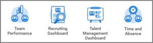 The application icons for Team Performance, Recruiting, Talent Management, and Time and Absence