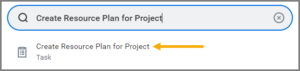 The Search Bar with Create Resource Plan for Project entered and the task displaying below it