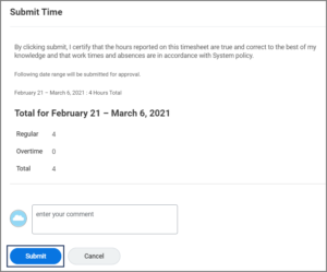The Submit Time Page with the submit button highlighted