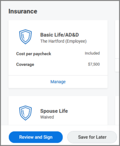 Review and Sign button on insurance plan page