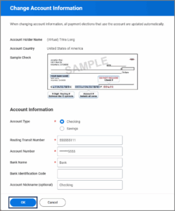 The Account Information section accessed via the edit button