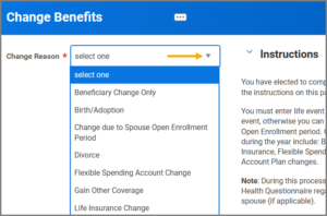 select a benefit event from the drop-down list