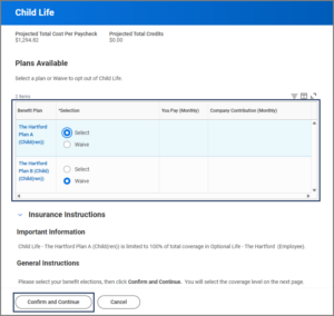 Child life plans available page