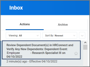 inbox item review dependent documents is selected