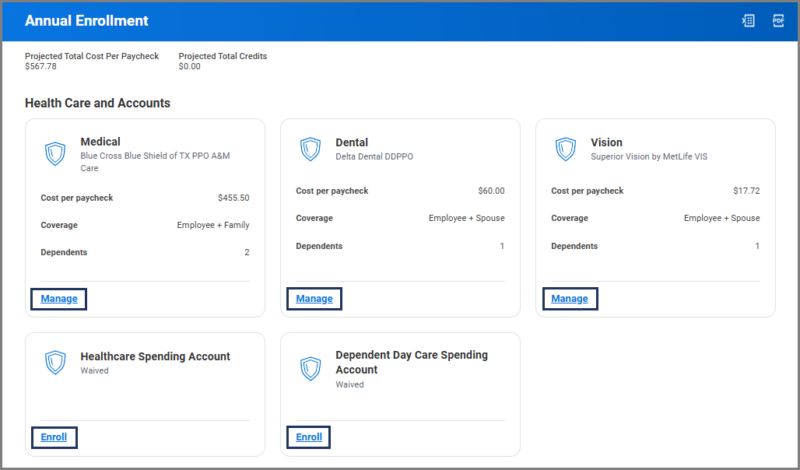 manage or enroll buttons