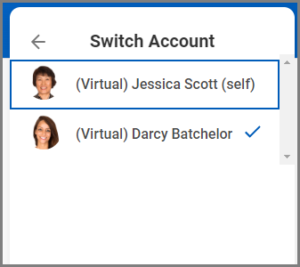 The Switch account menu displayed with the employee highlighted.