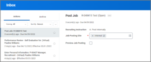The poste job task displayed in the user's inbox