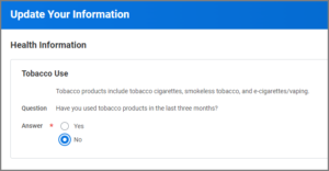 The tobacco questionnaire screen