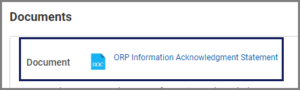 The ORP Elibility Documents task with the documents section highlighted