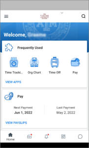 The Workday Mobile App Home screen.