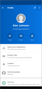 The worker profile with the related actions menu highlighted.