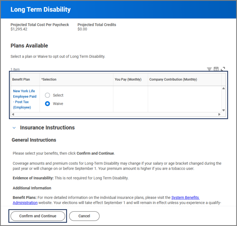 Long term disability plans available page