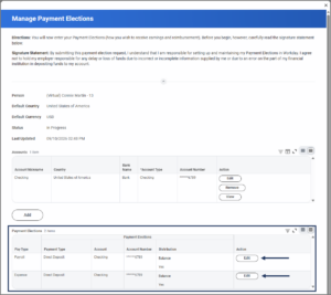 Manage payment elections screen in workday