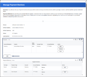 manage payment elections screen in workday