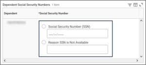 view of adding a Dependent social security number