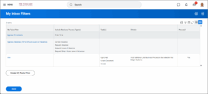new inbox displays as name of the inbox filter. business process type, criteria, and personal type. 