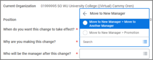 Display of options for Why are you making this change field.