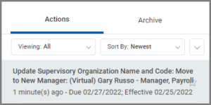 View of Update Supervisory Organization Name and Code inbox item.
