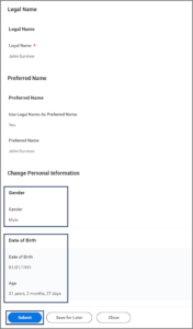The Enter Personal Information inbox item emphasizing the gender and date of birth fields