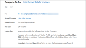 enter survivor data to do item in task inbox