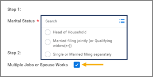 Marital Status drop down menu and the Multiple Jobs or Spouse works checkbox